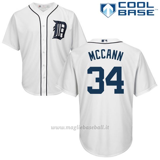 Maglia Baseball Uomo Detroit Tigers James Mccann Bianco Autentico Collezione Cool Base
